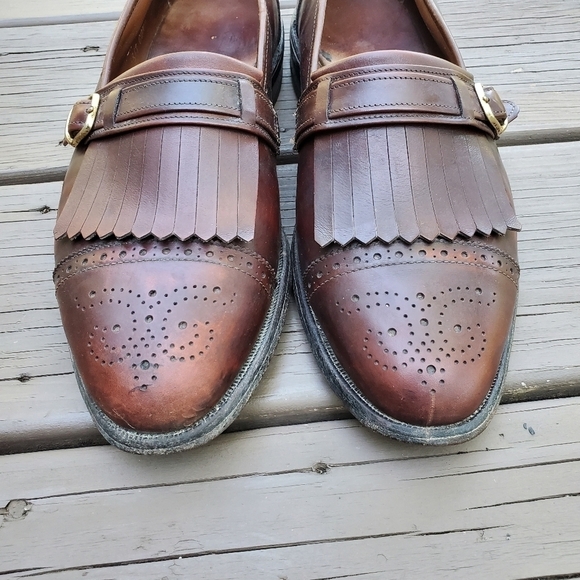 Vintage 80s Allen Edmonds Montague Kiltie Monk‎ Strap Brown Leather Loafers 8.5 main image 7